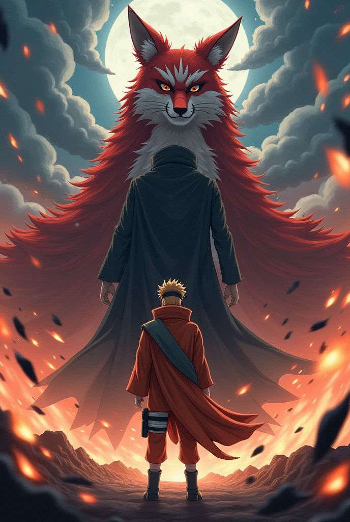 I want to create Naruto behind kurama is standing and in the side is madara uchiha 