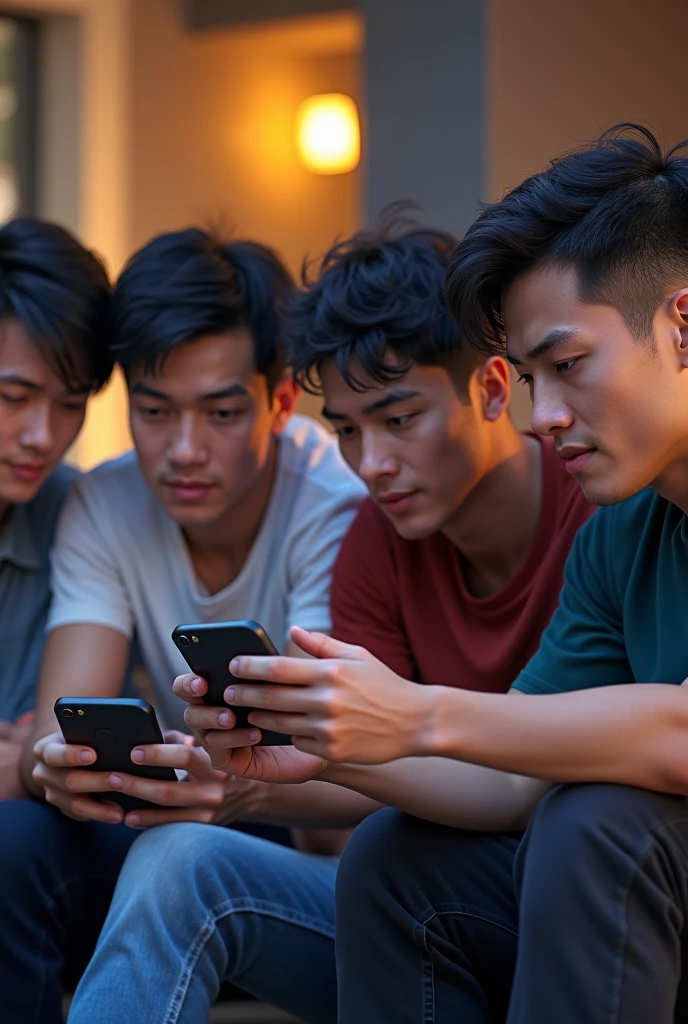 20year old boys playing efootball game mobile Konami 4 boys