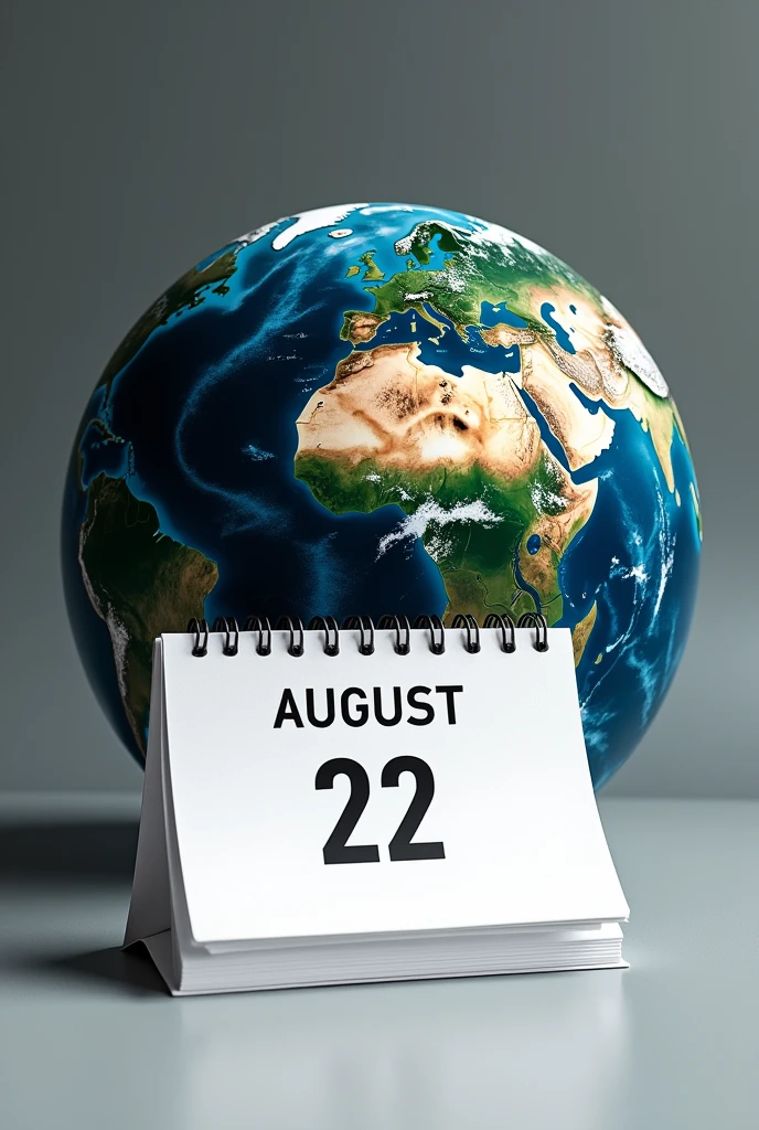 Black and white calendar marking August 22 with planet Earth in the background 