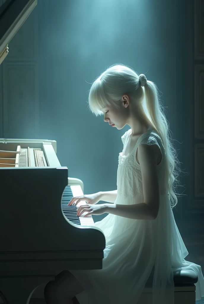 Albino girl playing piano
