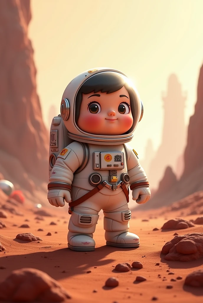 Draw me a picture , The chubby boy is an astronaut who flew into space and landed on Mars.