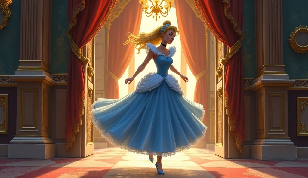 She ran out of the palace in a hurry., Cinderella Blue Party, Inside the castle