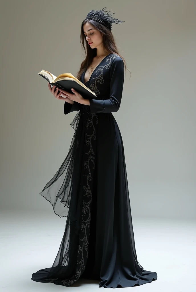 Make me a sketch of a costume, for Carmen, a work of modern ballet and contemporary dance. I want a costume for a gypsy, witch style, who reads the letters, but more modern and very minimalist, without so many details, the minimum