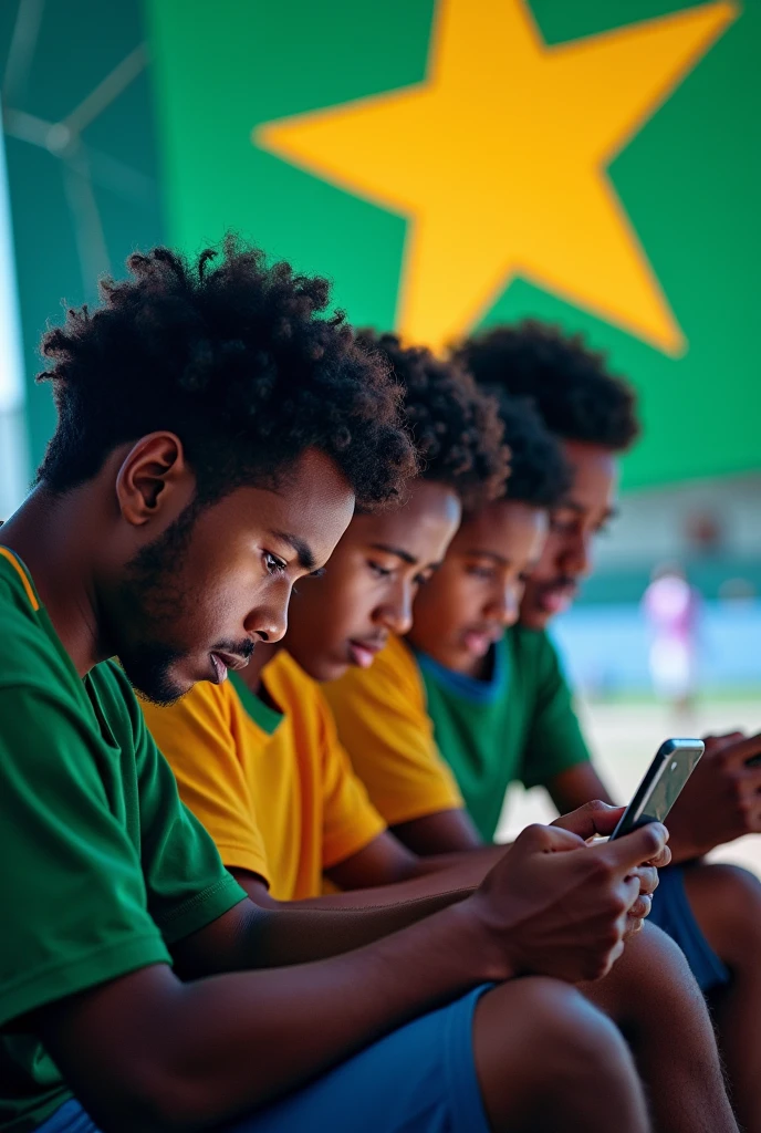 20year old boys playing efootball game mobile Konami 4 boys behind the Somali flag