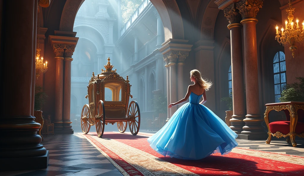 Run to the carriage, Cinderella Blue Party, Inside the castle, nighttime