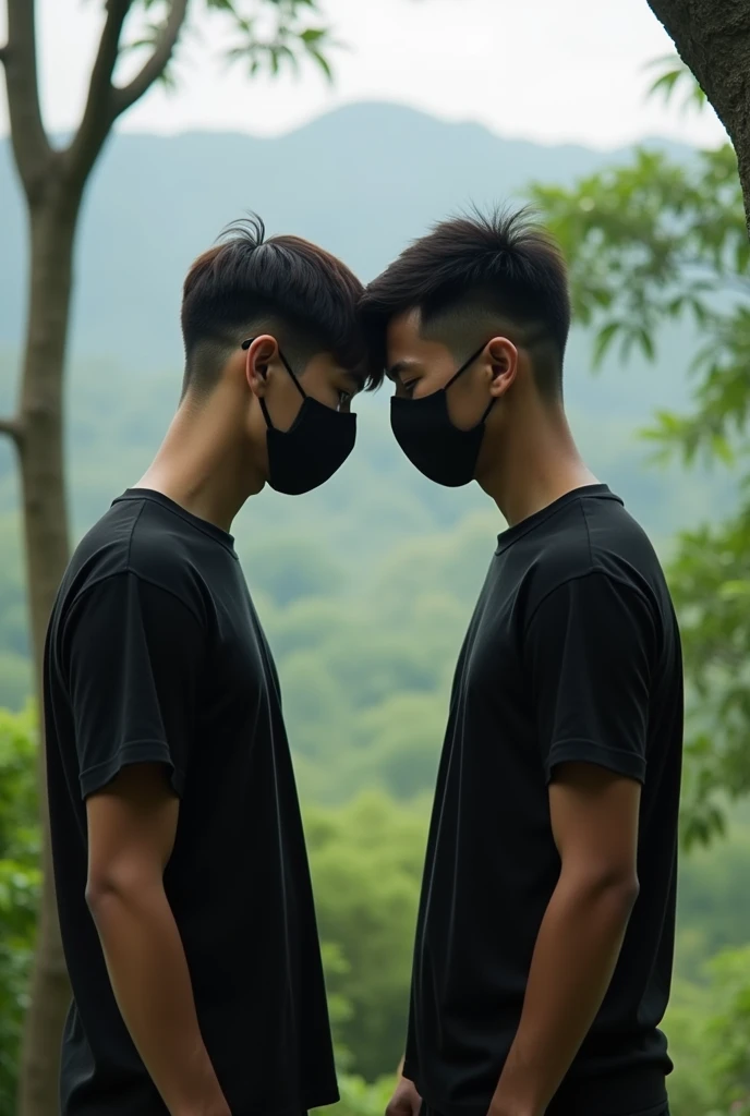 2 Man beautyful southeast asia
1 person wear full T shirt black
1 person wear full T shirt white
Hide his face