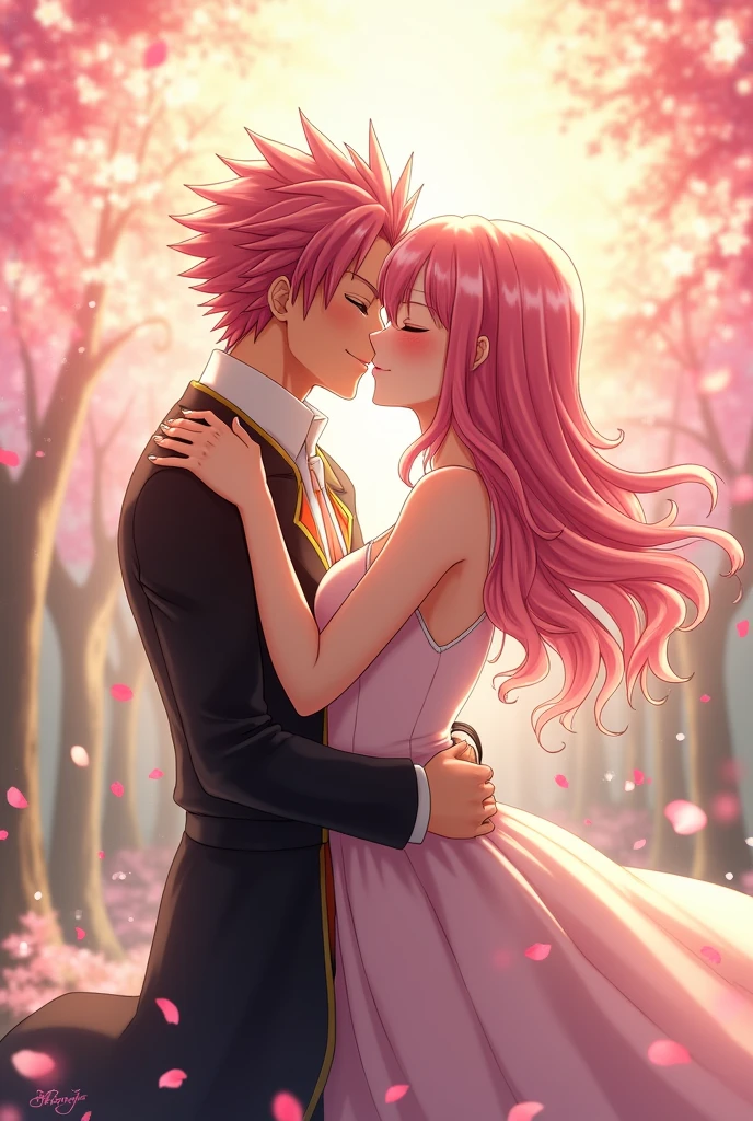 Natsu dragneel and pink hair outer moka kissing