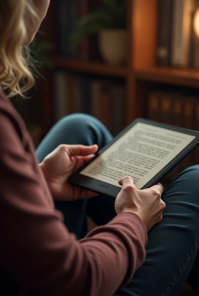 You can generate an image of someone who is turning the page of a book but is actually using a Kindle.