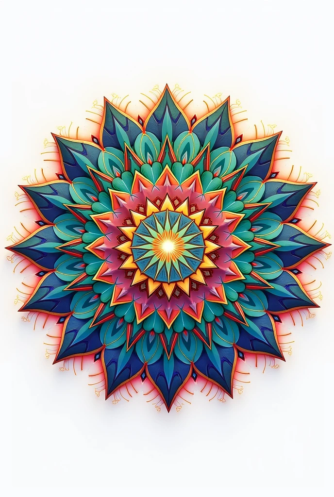 Generate me a colourful mandala bright and peaceful with white background
