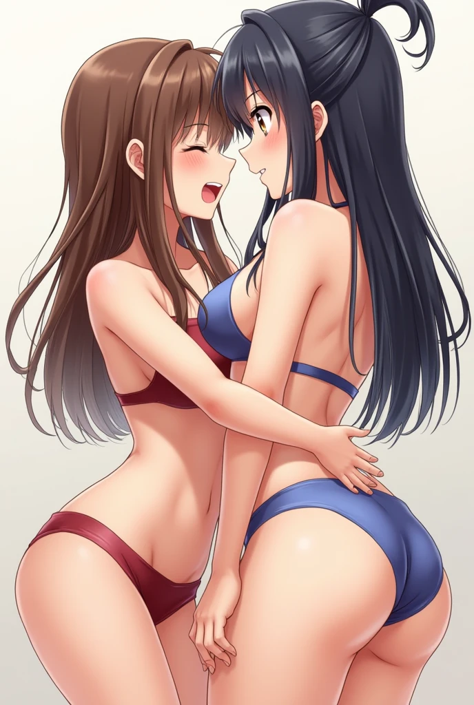 Have a naked girl having sex with another anime girl, with uncensored panties and that both are excited and that the image looks nice