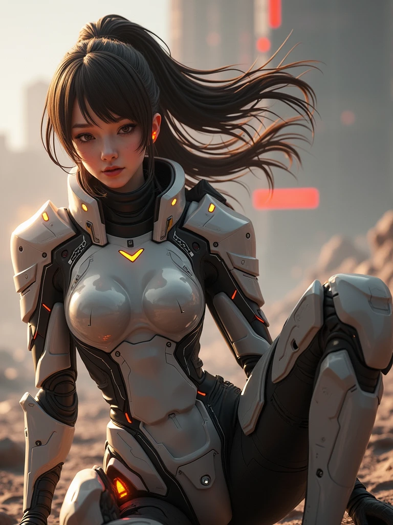 a woman in a futuristic suit with a glowing head and chest, cyberpunk art inspired by Marek Okon, cgsociety contest winner, digital art, gynoid cyborg body, girl in mecha cyber armor, cyber suit, cybersuit, in white futuristic armor, cybersuits, diverse cybersuits, gynoid body, echo from overwatch, perfect anime cyborg woman