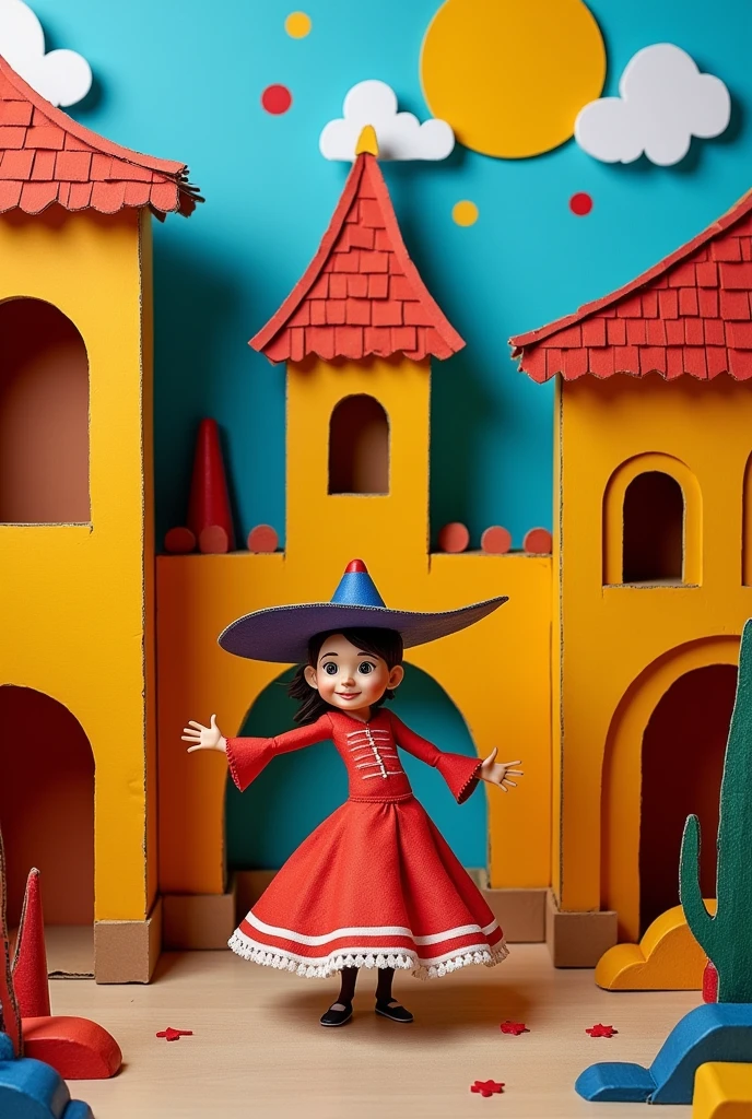 I want an image made of cardboard that is easy for children to make and that is representative of Spain and has cylinders, cones and spheres. .