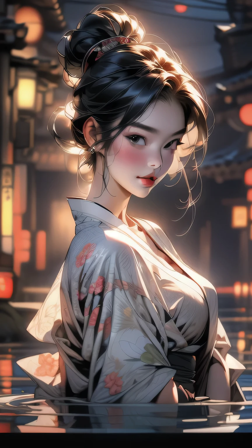 (Cinematic Light, 最high quality, 8k, masterpiece: 1.3), (The world is wonderful, Japanese Goddess, One beautiful woman in the Japan), (necklace, bracelet, anklet, Leg Ring), (Cleavage, sexly, Highly detailed breasts), (Big Tits), Årafed woman in kimono, kimono, classic kimono, kimono, Japan kimono, long beautiful flowing kimono, intricate geisha kimono, blue kimono with floral pattern, Japanese style, wearing kimono, Legs wide open, Inspired by Kano Hogai, masterpiece, 最high quality, high quality, High resolution、((Upper body portrait))、((Pause_random))