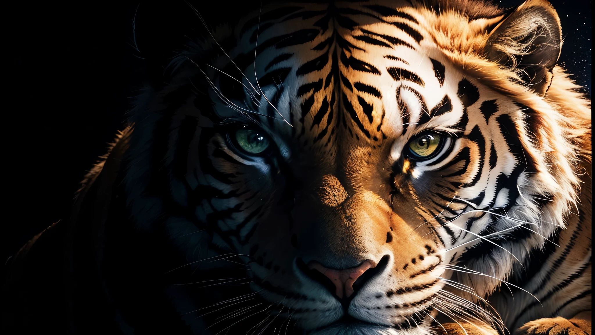 tigre, Divine tiger, naturals, naturals, ferocious, masculine, mighty, Golden and white tiger, Powerful Tiger, beautiful nature, Great Realistic, FullHD 8k, Light of sky, sunset night, Clear sky Sun, golden black, black andwhite, black and gold, detailed realistic face, 8k Detailed Realistic White Tiger, ultrarealistic 8k |Energia de thunder realista detalhada, Strong Creature realista detalhada, Strong Creature, male lion, Rendering, Fotorrealista 8k, UltraHD Alta definição 8k, Detailed Realista 16K, Nitidez Fotorrealista 8k, 16K photorealistic textures, Contraste Fotorrealista 8k, Sombras Fotorrealistas 8k, Luzes Fotorrealistas 8k, Detailed Realistic Sunset, Detailed Realistic leão Face, Detailed realistic light, detailed textures, thunder, detailed shadows, detailed colors, Celestial Electricity, Golden thunder, Realistic Lion, Ultra Realista 16K, Realista 16K, Realista 16K sharpness, 16K photorealistic textures, 16K realistic colors, powerful creature, Majestic power, Power of Heaven, Great Divine, naturals, detailed contrast, realistic contrast, high resolution, detailed colors, fire, villany, divine creature, 8k, realistic detailed, 16K, 8k, High definition, detailed contrast, realistic contrast, high resolution, detailed colors, fire, villany, divine creature, realistic detailed, chic, ferocious,