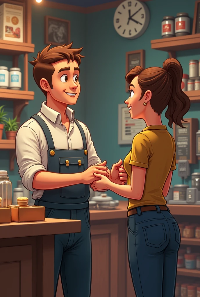 The engineer smiled and said to the shopkeeper
