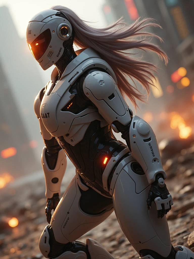 a woman in a futuristic suit with a glowing head and chest, cyberpunk art inspired by Marek Okon, cgsociety contest winner, digital art, gynoid cyborg body, girl in mecha cyber armor, cyber suit, cybersuit, in white futuristic armor, cybersuits, diverse cybersuits, gynoid body, echo from overwatch, perfect anime cyborg woman