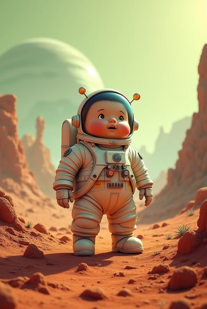 Draw me a picture , chubby boy is an astronaut who landed on Venus