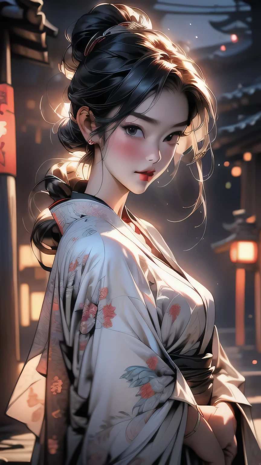 (Cinematic Light, 最high quality, 8k, masterpiece: 1.3), (The world is wonderful, Japanese Goddess, One beautiful woman in the Japan), (necklace, bracelet, anklet, Leg Ring), (Cleavage, sexly, Highly detailed breasts), (Big Tits), Årafed woman in kimono, kimono, classic kimono, kimono, Japan kimono, long beautiful flowing kimono, intricate geisha kimono, blue kimono with floral pattern, Japanese style, wearing kimono, Legs wide open, Inspired by Kano Hogai, masterpiece, 最high quality, high quality, High resolution、((Upper body portrait))､((Pause＿random)),