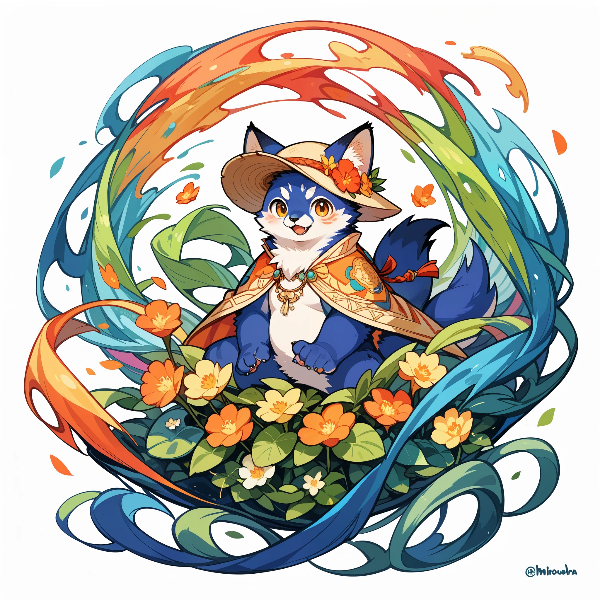 rating_safe, score_9, score_8_up, score_7_up, score_6_up, score_5_up, score_4_up, hires, source_furry, rzminjourney, vector-art, by Alfons Mucha(kemono, furry anthro)logo mark, round, colorful ink splash flower,