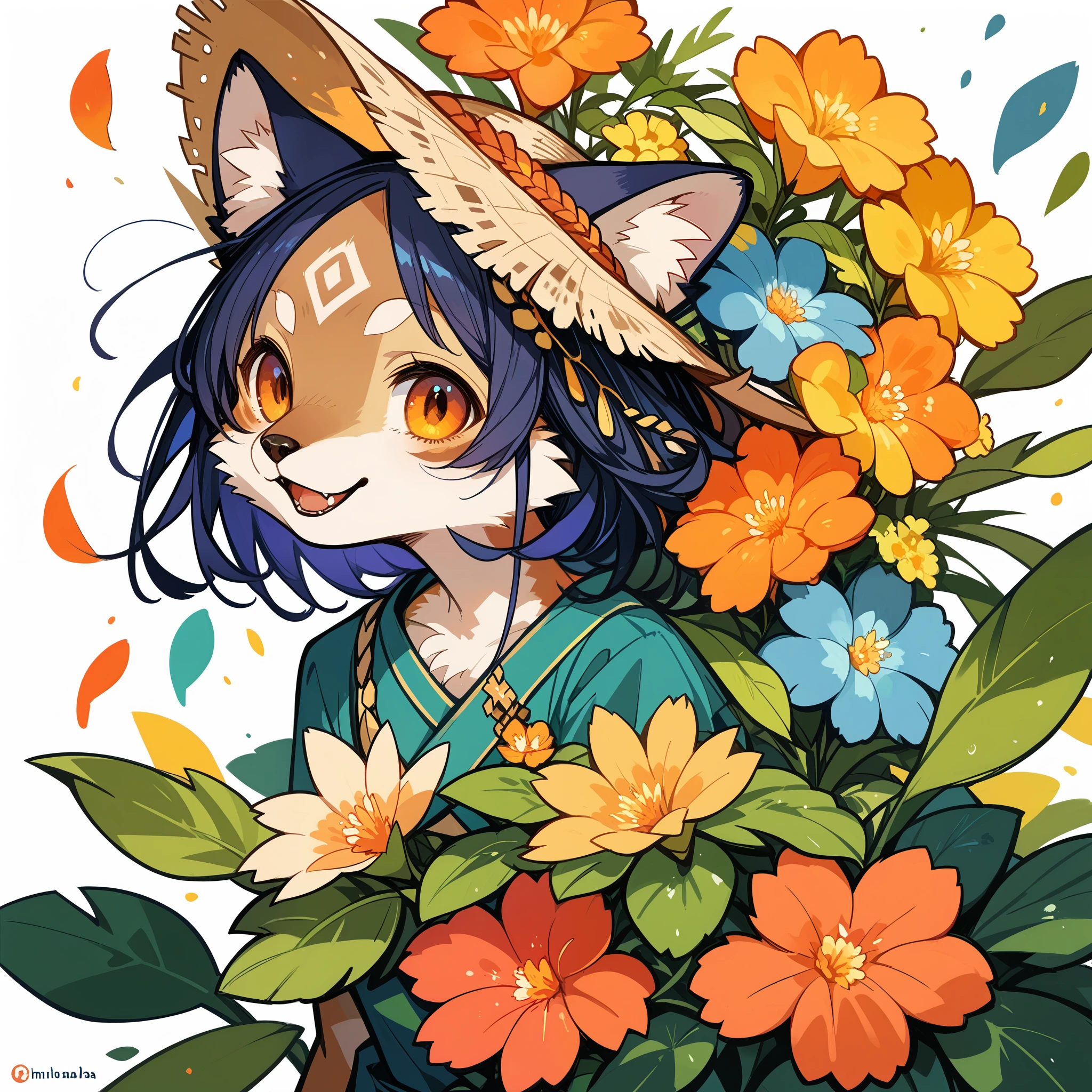 rating_safe, score_9, score_8_up, score_7_up, score_6_up, score_5_up, score_4_up, hires, source_furry, rzminjourney, vector-art, by Alfons Mucha(kemono, furry anthro)logo mark, round, colorful ink splash flower,
