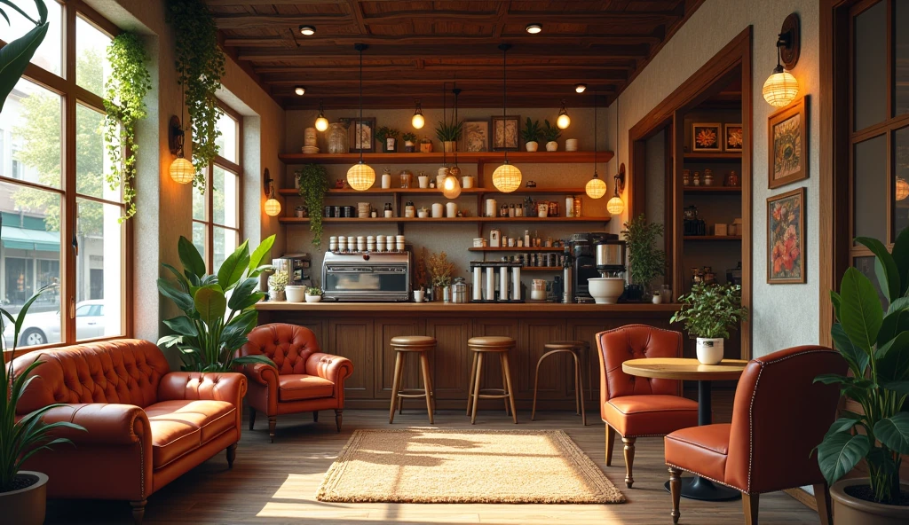 A simple coffee shop, unassuming and cozy, welcomes locals with its warm atmosphere. The aroma of freshly brewed coffee fills the air, offering a quiet escape from the bustling world outside.