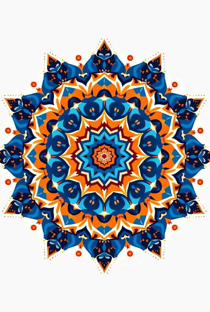 Colourful mandala with colours blue orange bright and peaceful with white background