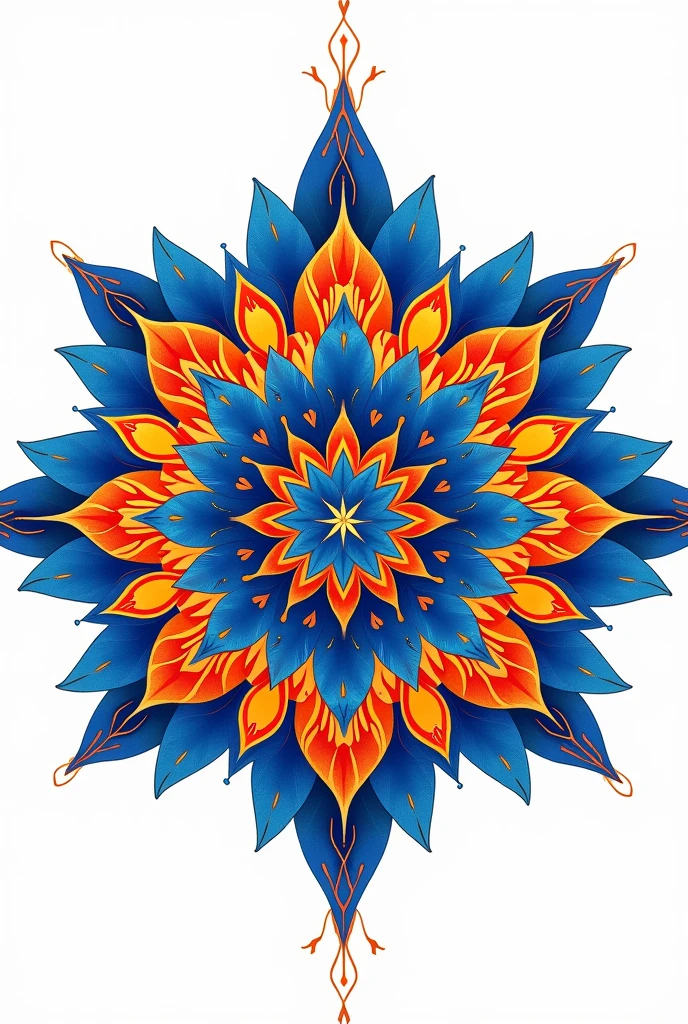 Colourful mandala   with colours blue orange bright and peaceful with white background 