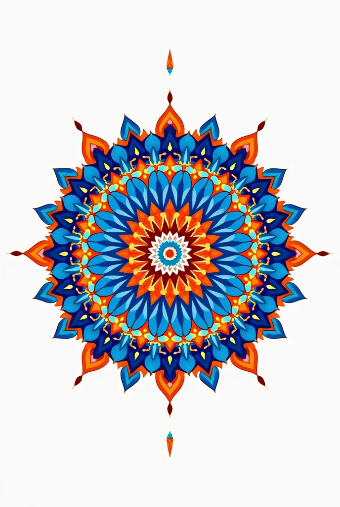 Colourful mandala   with colours blue orange bright and peaceful with white background 