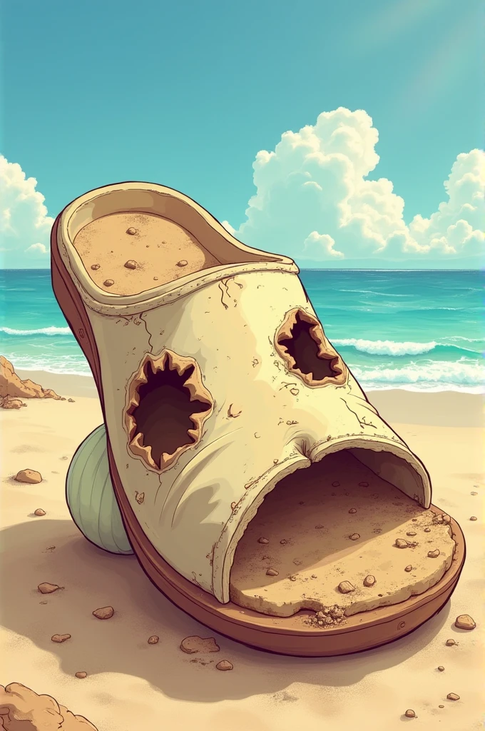 Old beach slipper With Holes (cartoon)