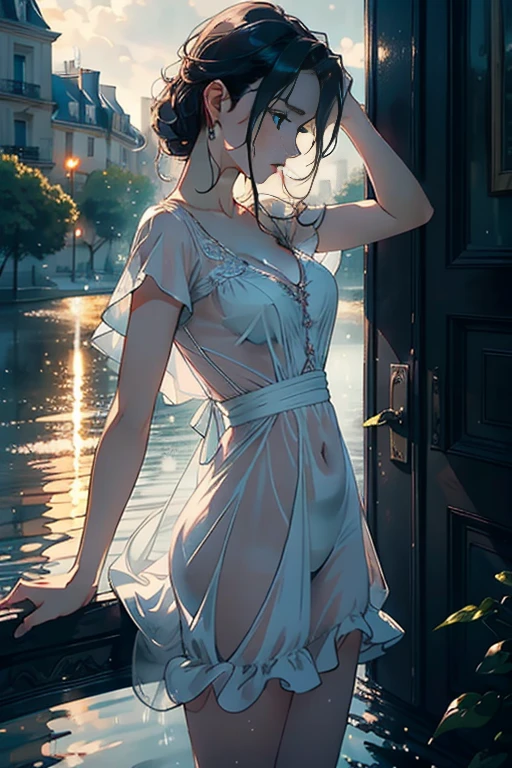 (Best Quality,4k,8k,High resolution,masterpiece:1.2),ultra detailed,realist,photorealist:1.37,Paris,stormy scene,Women drinking milk in white dresses,watercolor,Ethereal lighting,vibrant colors,Air of mystery,Classical architecture,rippling reflections of water,loose brush strokes,delicate details,romantic setting,subtle textures,lush vegetation,sense of movement,dramatic clouds,infinite depth,impressionist style,Feminine elegance,Stylish poses,Lively atmosphere,dynamic composition,subtle color gradients,evocative mood,Soft raindrops,touches of color,dream atmosphere,ethereal beauty