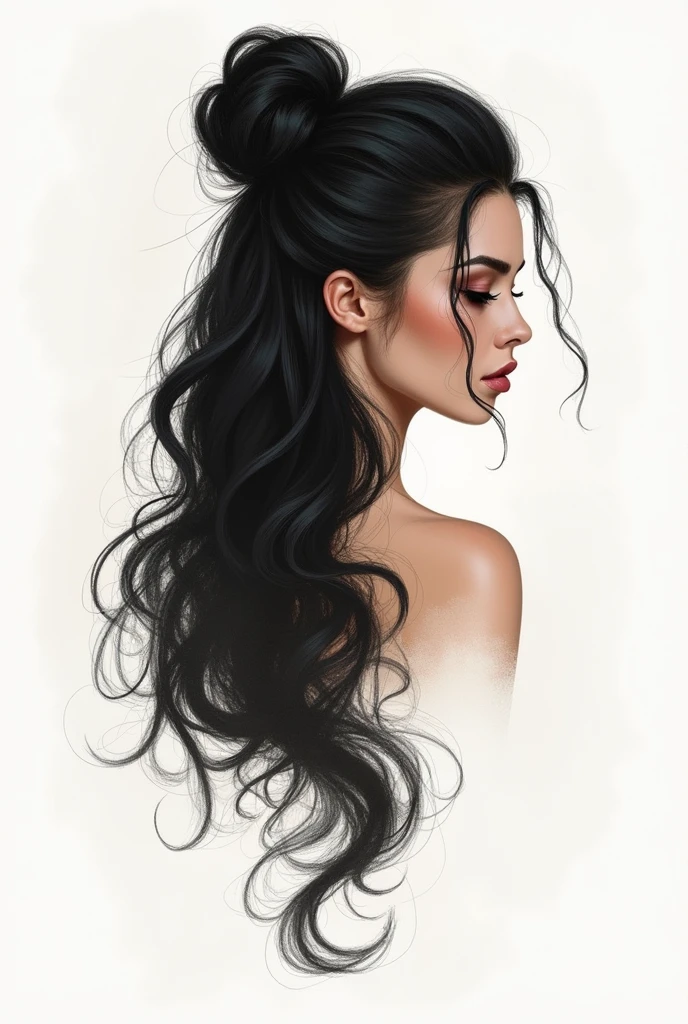 Make me a sketch of a hairstyle, for Carmen, a work of modern ballet and contemporary dance. I want my hair half up and loose curls to dance