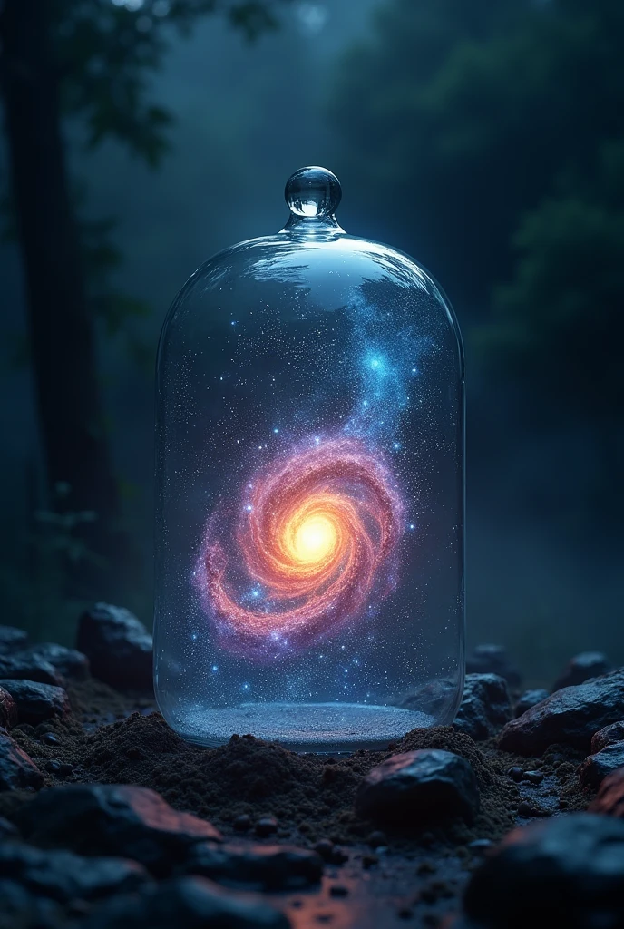 Galaxy in the glass, dark scene