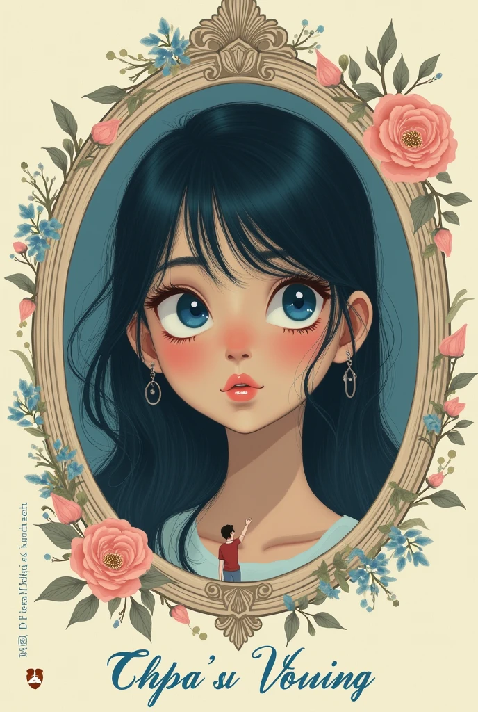 Title: "Learning from me"
Author: Alisse Ruiz Figueroa Background image: A girl with blue eyes and black hair looking at herself in the mirror, In the mirror she sees herself as a child. The mirror is decorated with flowers in pastel tones.
Color Principal: soft pink Typography: italic Additional elements: a small icon of a person looking in the mirror Design: The cover has an elegant and minimalist design. The title and author are highlighted at the bottom of the cover., respectively.