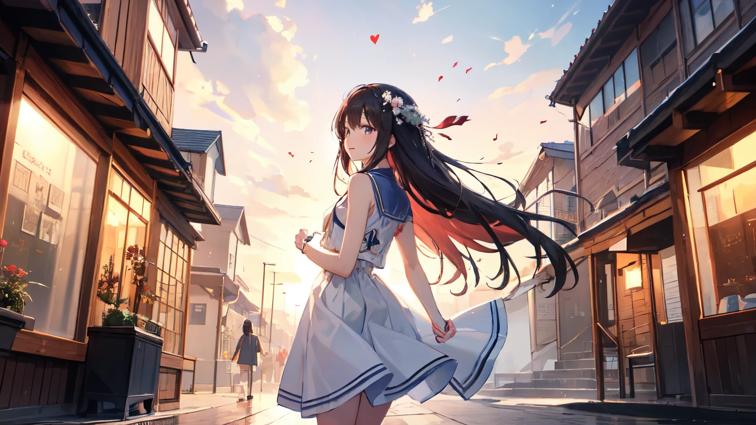 ((Highest quality)), ((masterpiece)), (detailed),Trailing line,Closing ceremony,Broken Heart,Childhood friend,Before summer vacation,Just before summer vacation