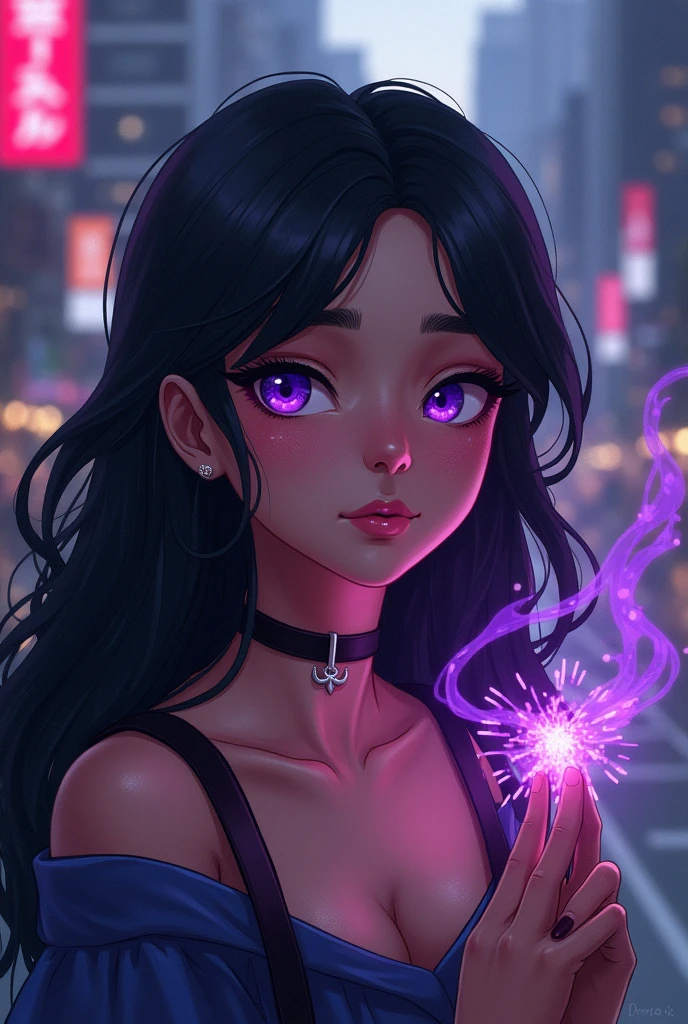 I want you to make a cover of a fantasy story where the protagonist is a purple-eyed sorceress., Latina and that she can&#39;t control her powers, that it looks modern and that it is a teenager . Make it a simple cover and put a title "trapped in my nature",

