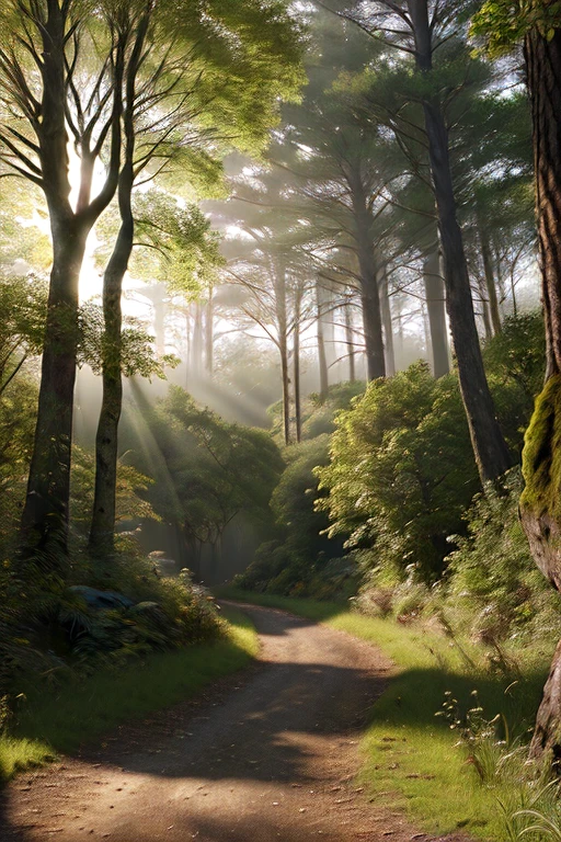 a dark peaceful forest, shadow of trees, mystical forest, sunlight filtering through the trees, detailed foliage, dense undergrowth, moody lighting, cinematic composition, serene atmosphere, lush greenery, mossy rocks, winding path, magical ambiance, beautiful detailed trees, dramatic shadows, deep shadows, (best quality,4k,8k,highres,masterpiece:1.2),ultra-detailed,(realistic,photorealistic,photo-realistic:1.37), landscape, muted colors, natural lighting