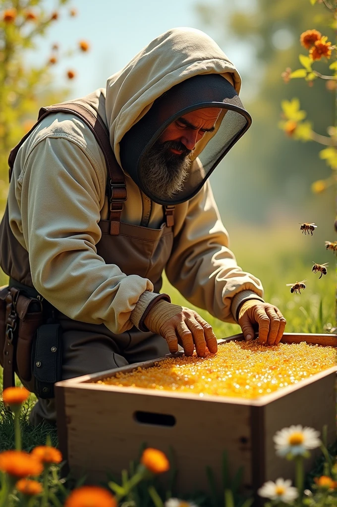 A man cutting behive