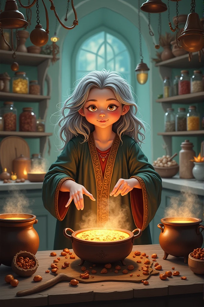 Drawing of a cooking witch