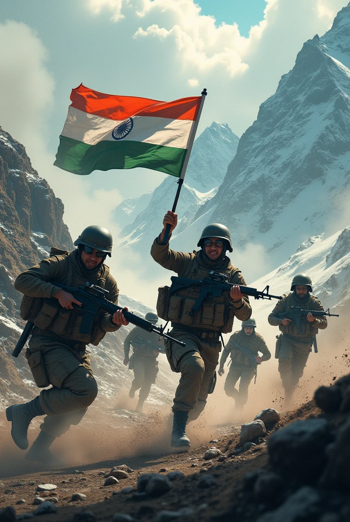 Indian Army war in Pakistan flag in himalaya 


