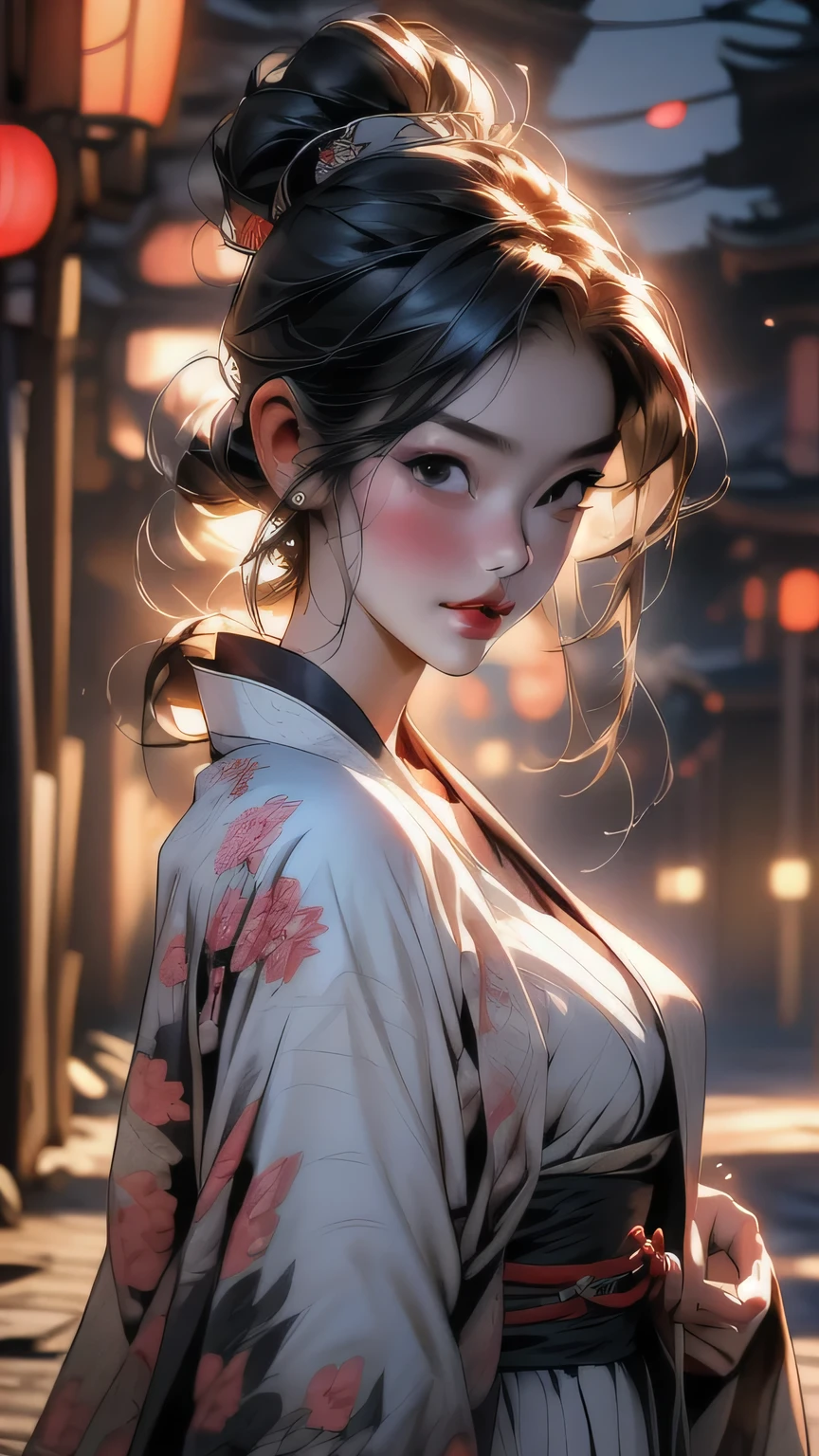 (Cinematic Light, 最high quality, 8k, masterpiece: 1.3), (The world is wonderful, Japanese Goddess, One beautiful woman in the Japan), (necklace, bracelet, anklet, Leg Ring), (Cleavage, sexly, Highly detailed breasts), (Big Tits), Årafed woman in kimono, kimono, classic kimono, kimono, Japan kimono, long beautiful flowing kimono, intricate geisha kimono, blue kimono with floral pattern, Japanese style, wearing kimono, Legs wide open, Inspired by Kano Hogai, masterpiece, 最high quality, high quality, High resolution、((Upper body portrait))、((Pause_random)), ((短い丈のkimono))