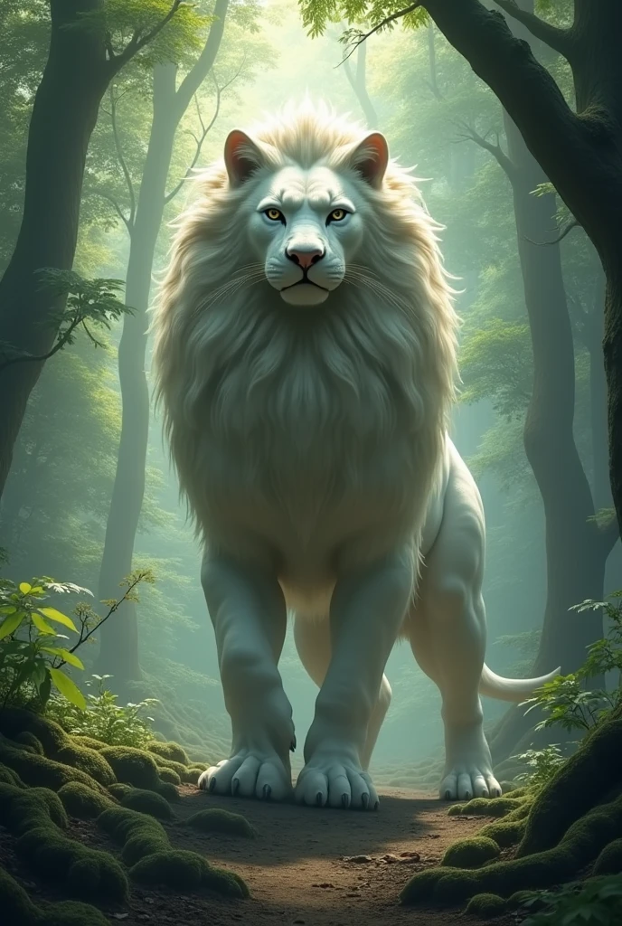 full-body shot,Lion's appearance,The human body,Ancient China,Lion spirit,((((sfw)))),Hunting in the deep woods,Lion spirit,Apparition,((((Eating food)))),Eating