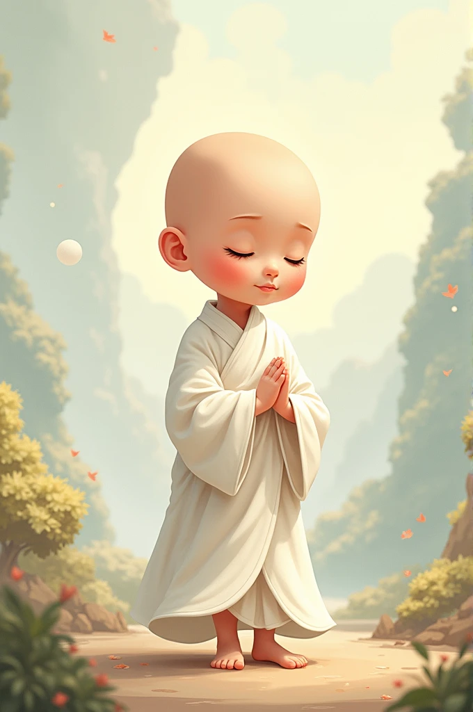 Kid monk with white dress cartoon