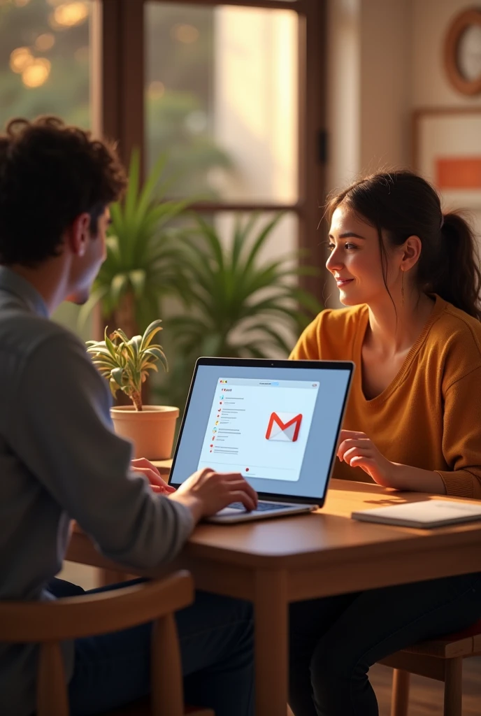 Make two people communicating with thier gmail using their laptops