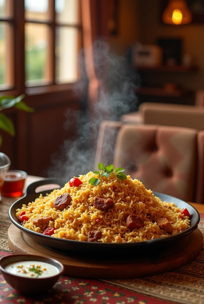 I need a biryani with some steam on the top with a good ambience