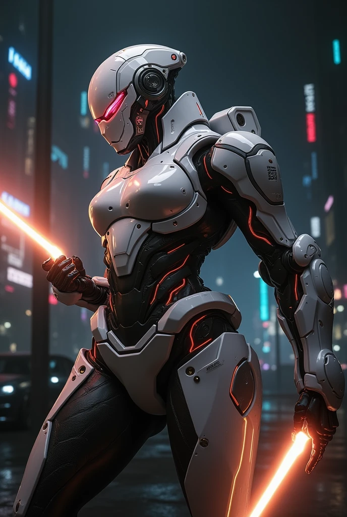 a woman in a futuristic suit with a glowing head and chest, cyberpunk art inspired by Marek Okon, cgsociety contest winner, digital art, gynoid cyborg body, girl in mecha cyber armor, cyber suit, cybersuit, in white futuristic armor, cybersuits, diverse cybersuits, gynoid body, echo from overwatch, perfect anime cyborg woman