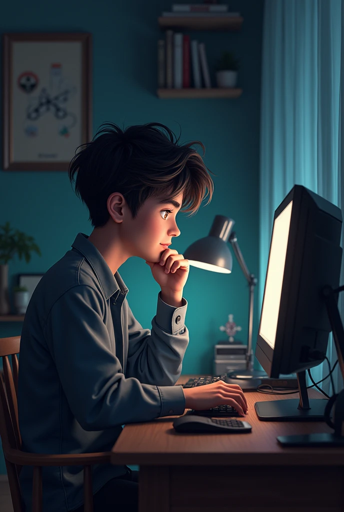 A young man in room computer in background room