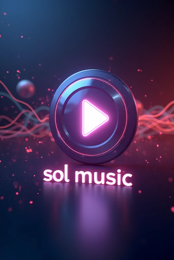 Play button with glowing background representing music and the words "Sol Music" below the button