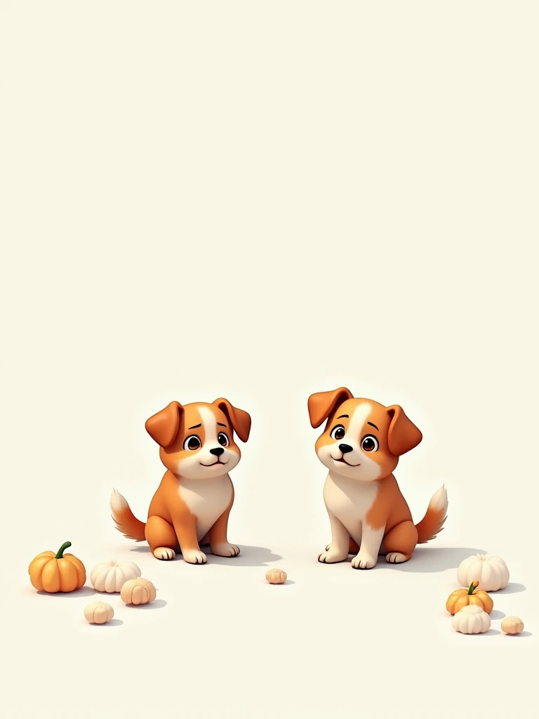 Animation about dogs, Dark white and orange style, Minimal design, Realistic Still Life, Cartoonish innocence, Deep sky blue and white 、looking straight at me、The background is pure white