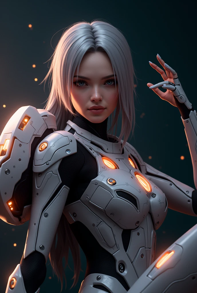 a woman in a futuristic suit with a glowing head and chest, cyberpunk art inspired by Marek Okon, cgsociety contest winner, digital art, gynoid cyborg body, girl in mecha cyber armor, cyber suit, cybersuit, in white futuristic armor, cybersuits, diverse cybersuits, gynoid body, echo from overwatch, perfect anime cyborg woman