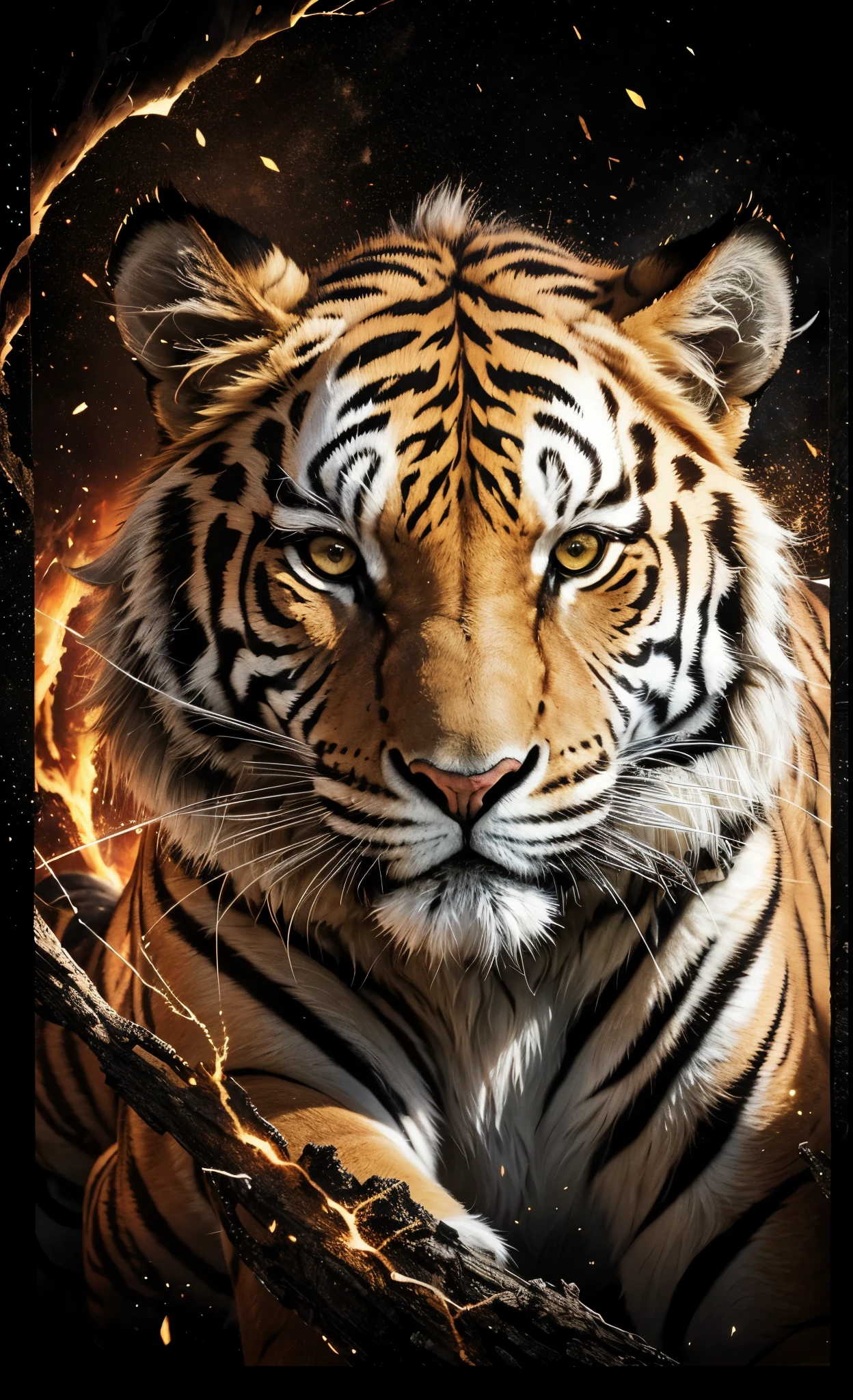tigre, Divine tiger, naturals, naturals, ferocious, masculine, mighty, Golden and white tiger, Powerful Tiger, naturey bela, Great Realistic, FullHD 8k, Light of sky, sunset night, Clear sky Sun, golden black, black andwhite, black and gold, detailed realistic face, 8k Detailed Realistic White Tiger, ultrarealistic 8k |Energia de thunder realista detalhada, Strong Creature realista detalhada, Strong Creature, male lion, Rendering, Fotorrealista 8k, UltraHD Alta definição 8k, Detailed Realista 16K, Nitidez Fotorrealista 8k, 16K photorealistic textures, Contraste Fotorrealista 8k, Sombras Fotorrealistas 8k, Luzes Fotorrealistas 8k, Detailed Realistic Sunset, Detailed Realistic leão Face, Detailed realistic light, detailed textures, thunder, detailed shadows, detailed colors, Celestial Electricity, Golden thunder, Realistic Lion, Ultra Realista 16K, Realista 16K, Realista 16K sharpness, 16K photorealistic textures, 16K realistic colors, powerful creature, Majestic power, Power of Heaven, Great Divine, naturals, detailed contrast, realistic contrast, high resolution, detailed colors, fire, villany, divine creature, 8k, realistic detailed, 16K, 8k, High definition, detailed contrast, realistic contrast, high resolution, detailed colors, fire, villany, divine creature, Realistic Power, Realistic Tiger, naturals thunders, Strong Eyes, naturey, fire, Sky P9wer, Water Power, thunder, realistic detailed, chic, ferocious,